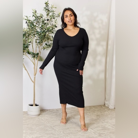 NEW**-Culture Code Full Size Ribbed Long Sleeve Midi Slit Dress OFFERS WELCOME - Picture 3 of 12